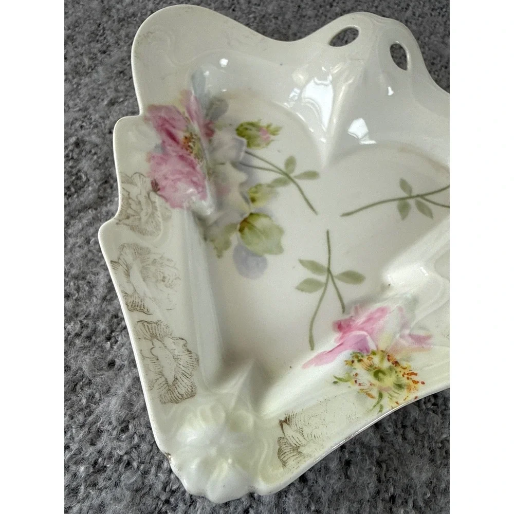 U.C. Bavaria Trinket Dish Vintage Grandmas Tableware Floral Heart Hand Painted